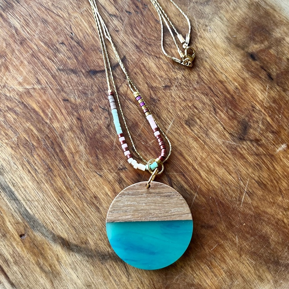 Resin walnut and beaded necklaces